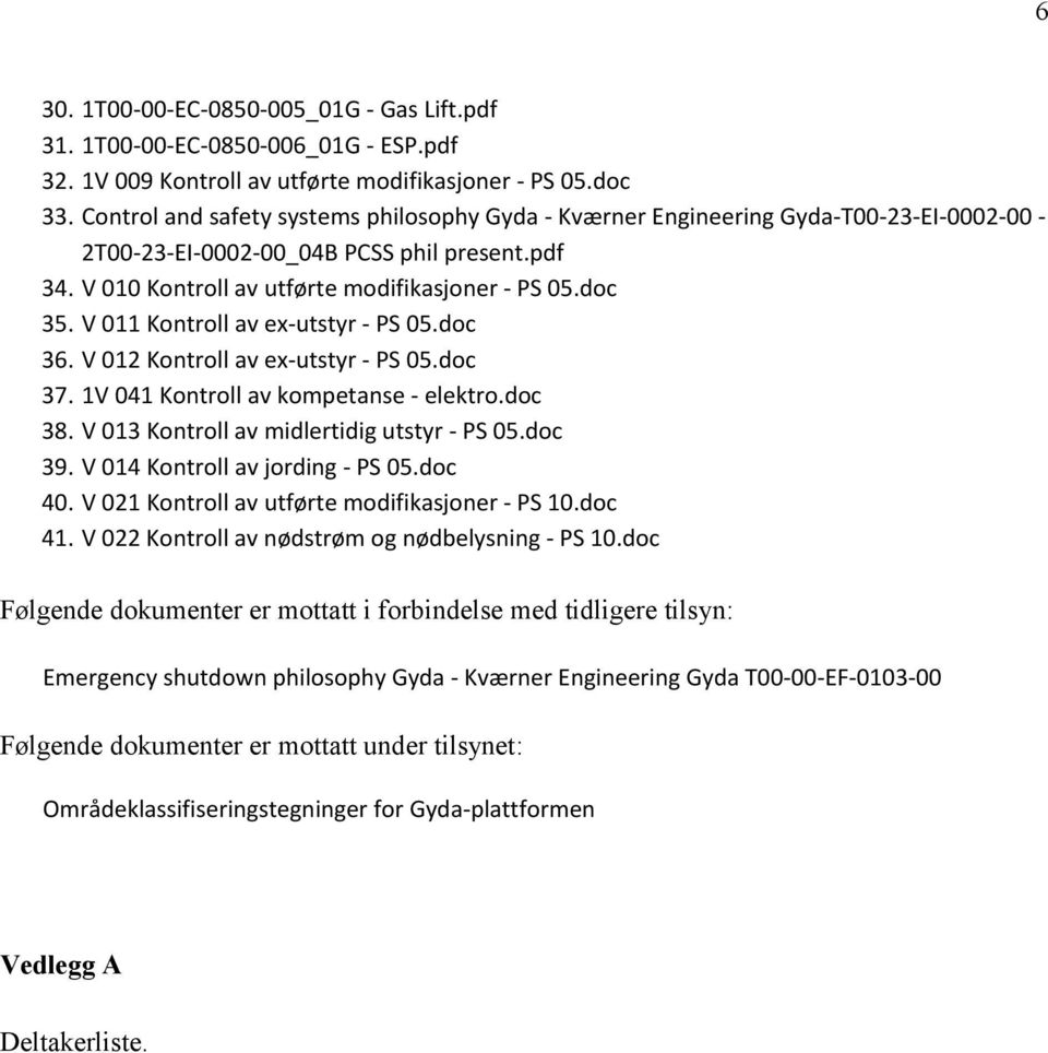 V 011 Kontroll av ex-utstyr - PS 05.doc 36. V 012 Kontroll av ex-utstyr - PS 05.doc 37. 1V 041 Kontroll av kompetanse - elektro.doc 38. V 013 Kontroll av midlertidig utstyr - PS 05.doc 39.