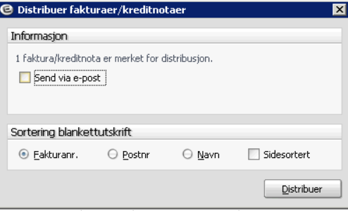 Alternativ måte å distribuere faktura på: Før fakturen er distribuert vil den ha status «Ikke distribuert».