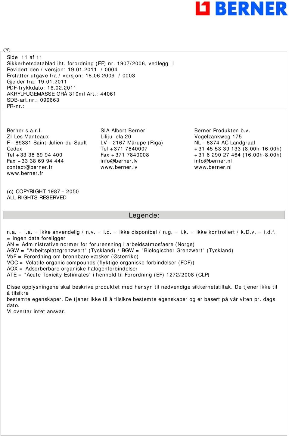 00h-16.00h) +31 6 290 27 464 (16.00h-8.00h) info@berner.nl www.berner.nl (c) COPYRIGHT 1987-2050 ALL RIGHTS RESERVED Legende: n.a. = = ikke anvendelig / n.v. = i.d. = ikke disponibel / n.g. = i.k. = ikke kontrollert / k.