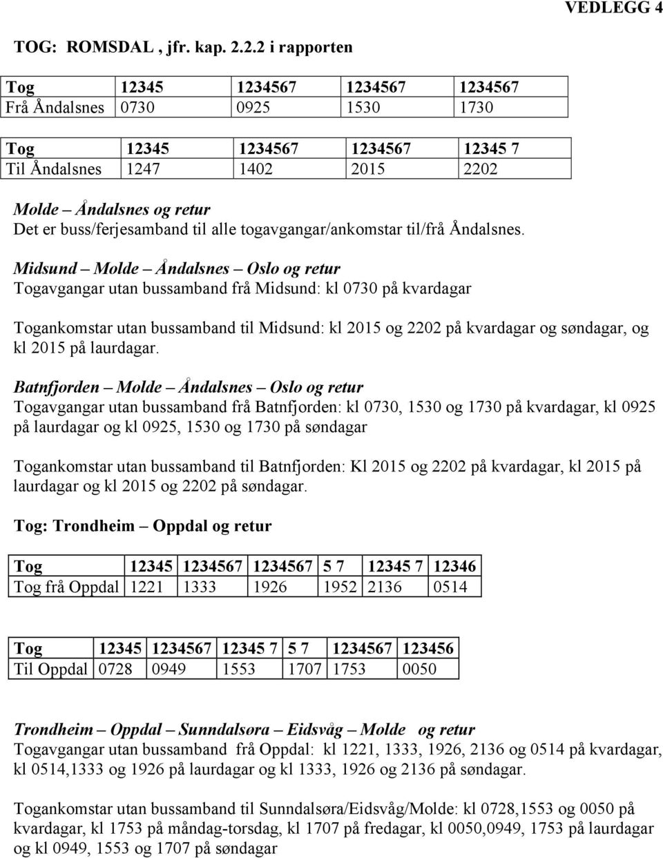 buss/ferjesamband til alle togavgangar/ankomstar til/frå Åndalsnes.