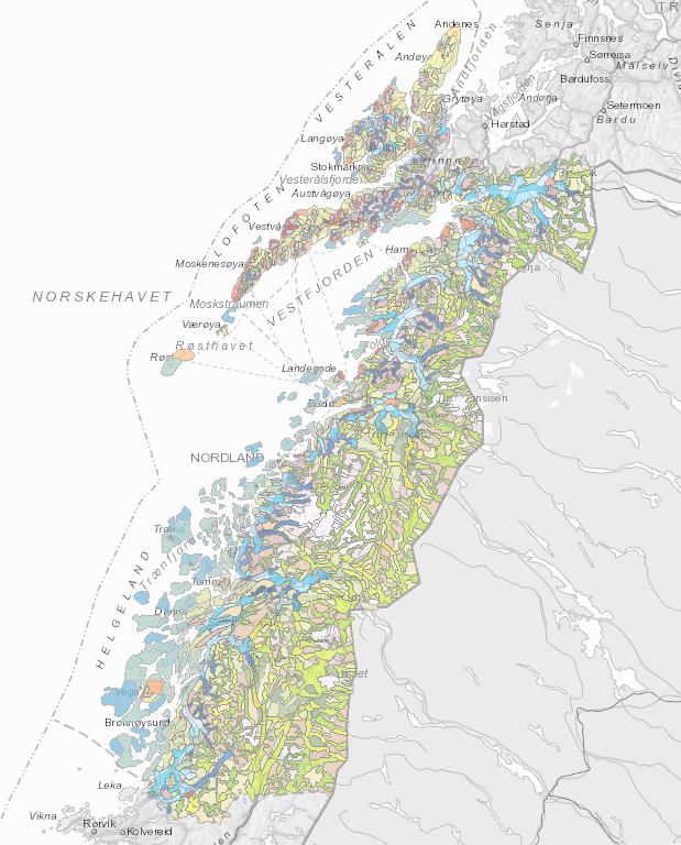 Natur i Norge - Landskap Kartlagt i Nordland Modellert datasett, prosjekt ledet av Artsdatabanken og Nordland fylkeskommune Resten av Norge modelleres i 2016-2017