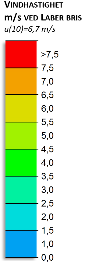 Relativ vindhastighet i uteoppholdssoner Figur 13 viser relativ vindhastighet 1,75m over terreng/gate rundt kvartal 21, som følge av vind fra N, V, VSV og Ø.
