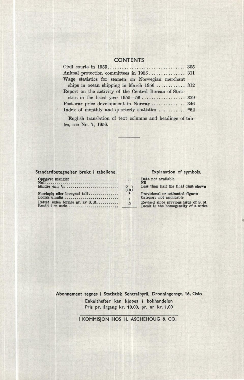 tables, see No. 7, 1956. Standardbetegnelser brukt i tabellene Oppgave mangler Null Mindre enn 1/, Foreløpig eller beregnet tall Logisk umulig Rettet siden forrige nr. av S. M. Brudd i en serie 0O.