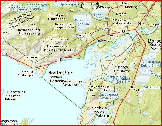 2.2 Beliggenhet og naturgrunnlag Lokaliteten(enga) ligger på Hestnes, vel 4 km fra Børselv sentrum langs vei nr 183, kartblad Børselv, 2035 I, UTM MU 419 015 og er en del av gnr/bnr 34/114.