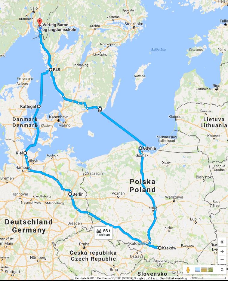 Reiserute oppsummert 7 overnattinger 2 netter på ferje 3 netter i Krakow 2 netter