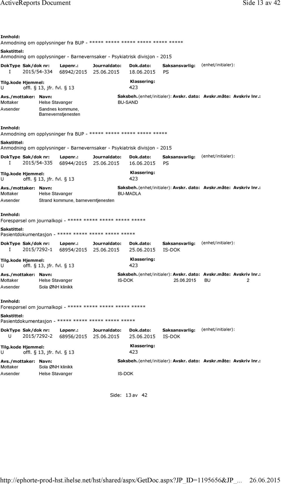 kommune, Barnevernstjenesten Saksbeh. Avskr. dato: Avskr.måte: Avskriv lnr.