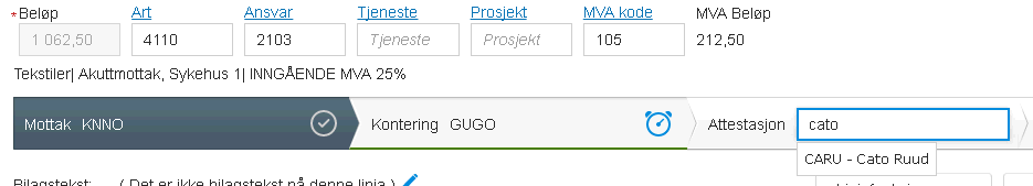 For alle konteringsdimensjoner i kontorekken finnes det knapper for å søke opp verdiene fra en egen tabell. Trykk på blå tekst på aktuelt begrep.