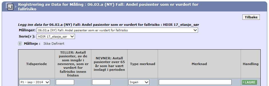 Dataregistrering Feltene som fylles ut varierer avhengig av hvilken indikator du skal registrere data på.