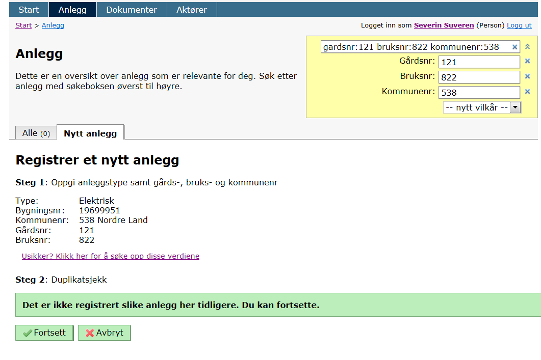 Opplysningene er registrert.