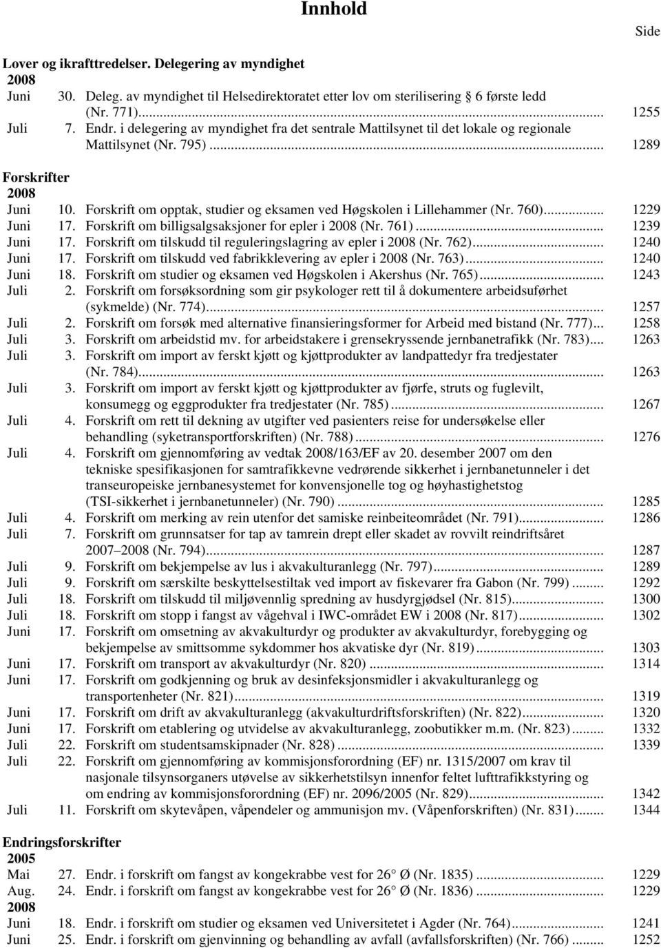 Forskrift om opptak, studier og eksamen ved Høgskolen i Lillehammer (Nr. 760)... 1229 Juni 17. Forskrift om billigsalgsaksjoner for epler i 2008 (Nr. 761)... 1239 Juni 17.