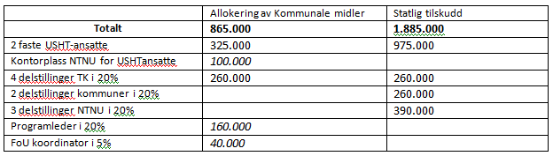 Minst en sykepleier, en vernepleier, en lege, en fysioterapeut og en ergoterapeut er til enhver tid koblet til USHT via fast stilling eller prosjektstillinger.