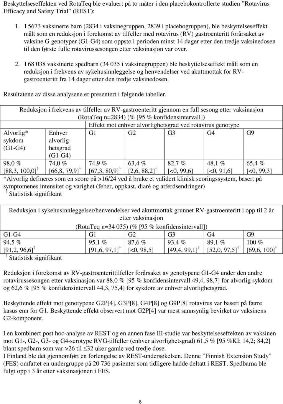 genotyper (G1-G4) som oppsto i perioden minst 14 dager etter den tredje vaksinedosen til den første fulle rotavirussesongen etter vaksinasjon var over. 2.