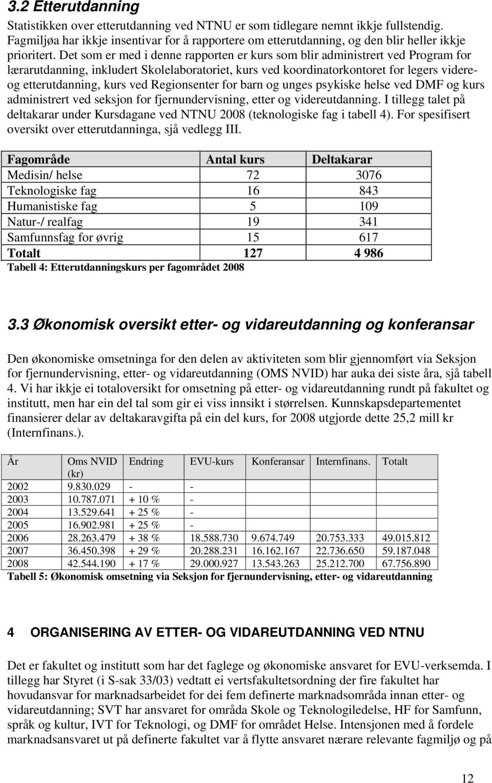 Det som er med i denne rapporten er kurs som blir administrert ved Program for lærarutdanning, inkludert Skolelaboratoriet, kurs ved koordinatorkontoret for legers videreog etterutdanning, kurs ved