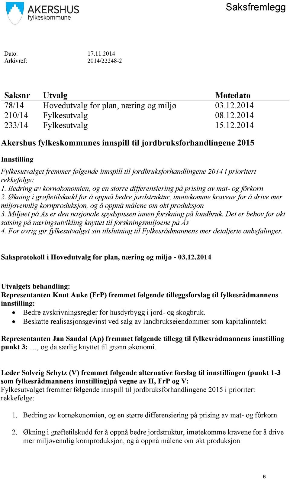 2014 233/14 Fylkesutvalg 15.12.