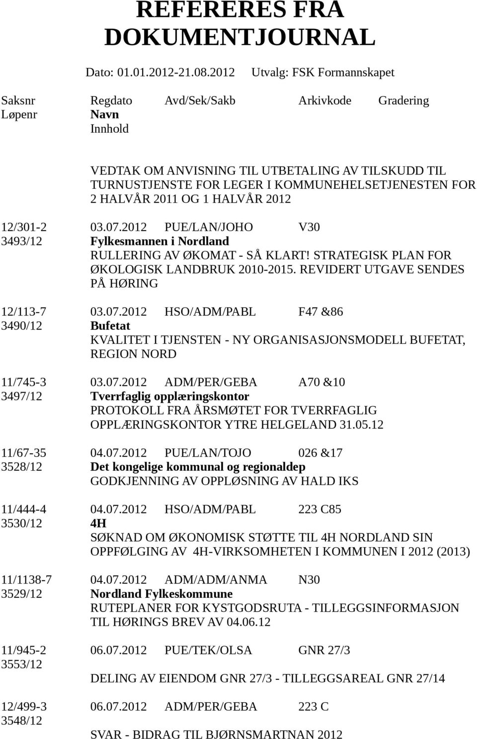 2012 HSO/ADM/PABL F47 &86 3490/12 Bufetat KVALITET I TJENSTEN - NY ORGANISASJONSMODELL BUFETAT, REGION NORD 11/745-3 03.07.