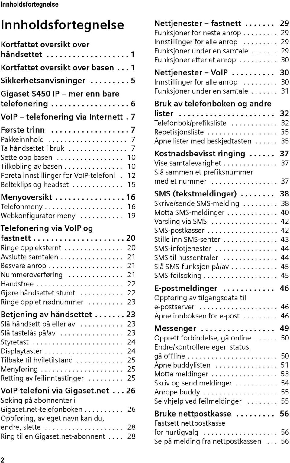 ................ 10 Tilkobling av basen............... 10 Foreta innstillinger for VoIP-telefoni. 12 Belteklips og headset............. 15 Menyoversikt................ 16 Telefonmeny.