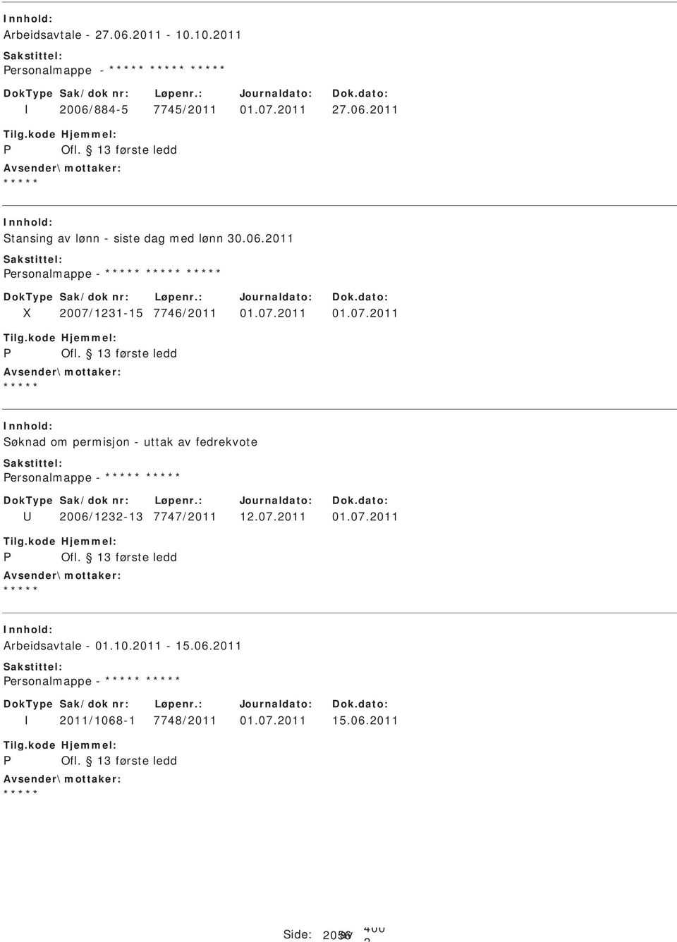 131-15 7746/011 01.07.011 01.07.011 om permisjon - uttak av fedrekvote ersonalmappe - 006/13-13 7747/011 1.