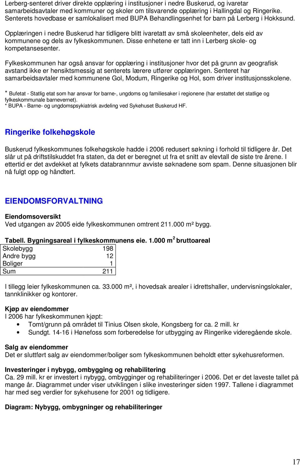 Opplæringen i nedre Buskerud har tidligere blitt ivaretatt av små skoleenheter, dels eid av kommunene og dels av fylkeskommunen. Disse enhetene er tatt inn i Lerberg skole- og kompetansesenter.