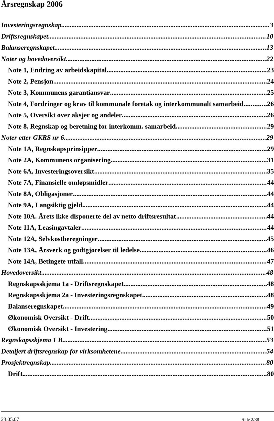 ..26 Note 8, Regnskap og beretning for interkomm. samarbeid...29 Noter etter GKRS nr 6...29 Note 1A, Regnskapsprinsipper...29 Note 2A, Kommunens organisering...31 Note 6A, Investeringsoversikt.