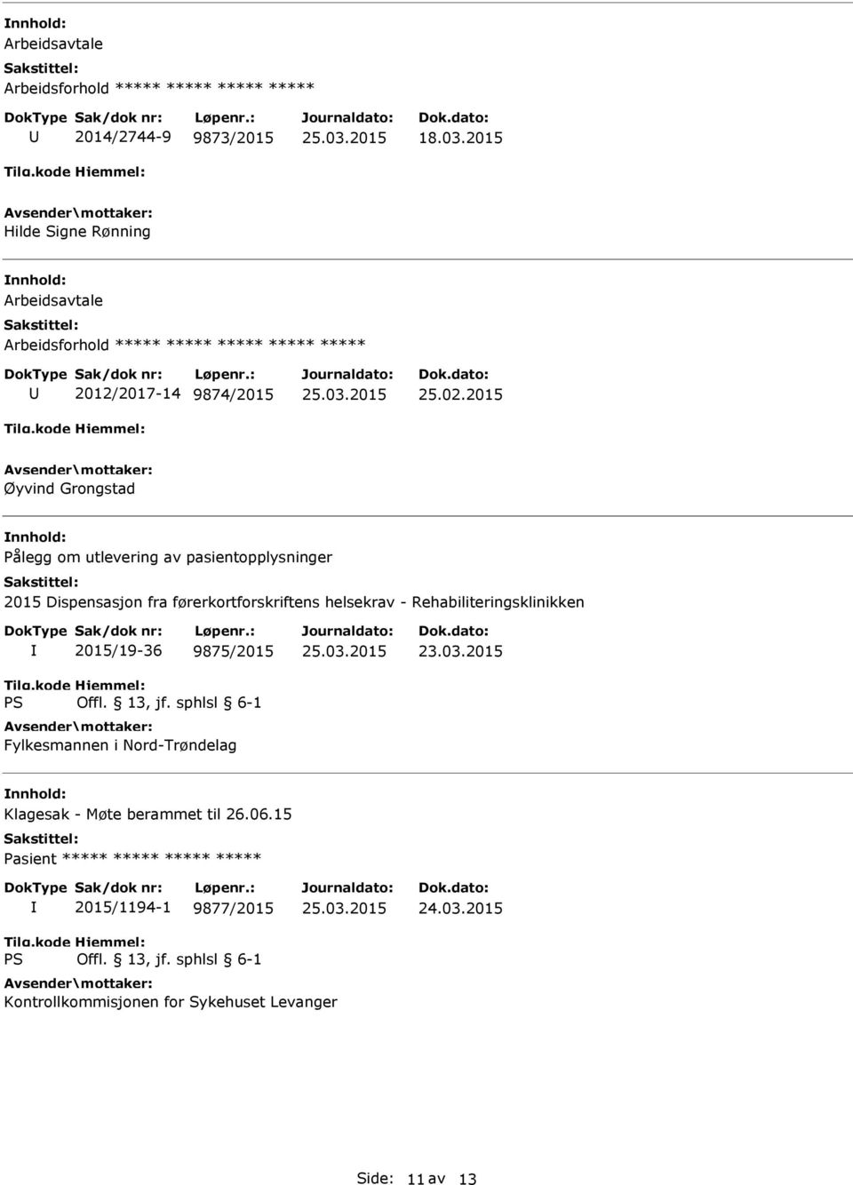 2015 Øyvind Grongstad Pålegg om utlevering av pasientopplysninger 2015 Dispensasjon fra førerkortforskriftens helsekrav -