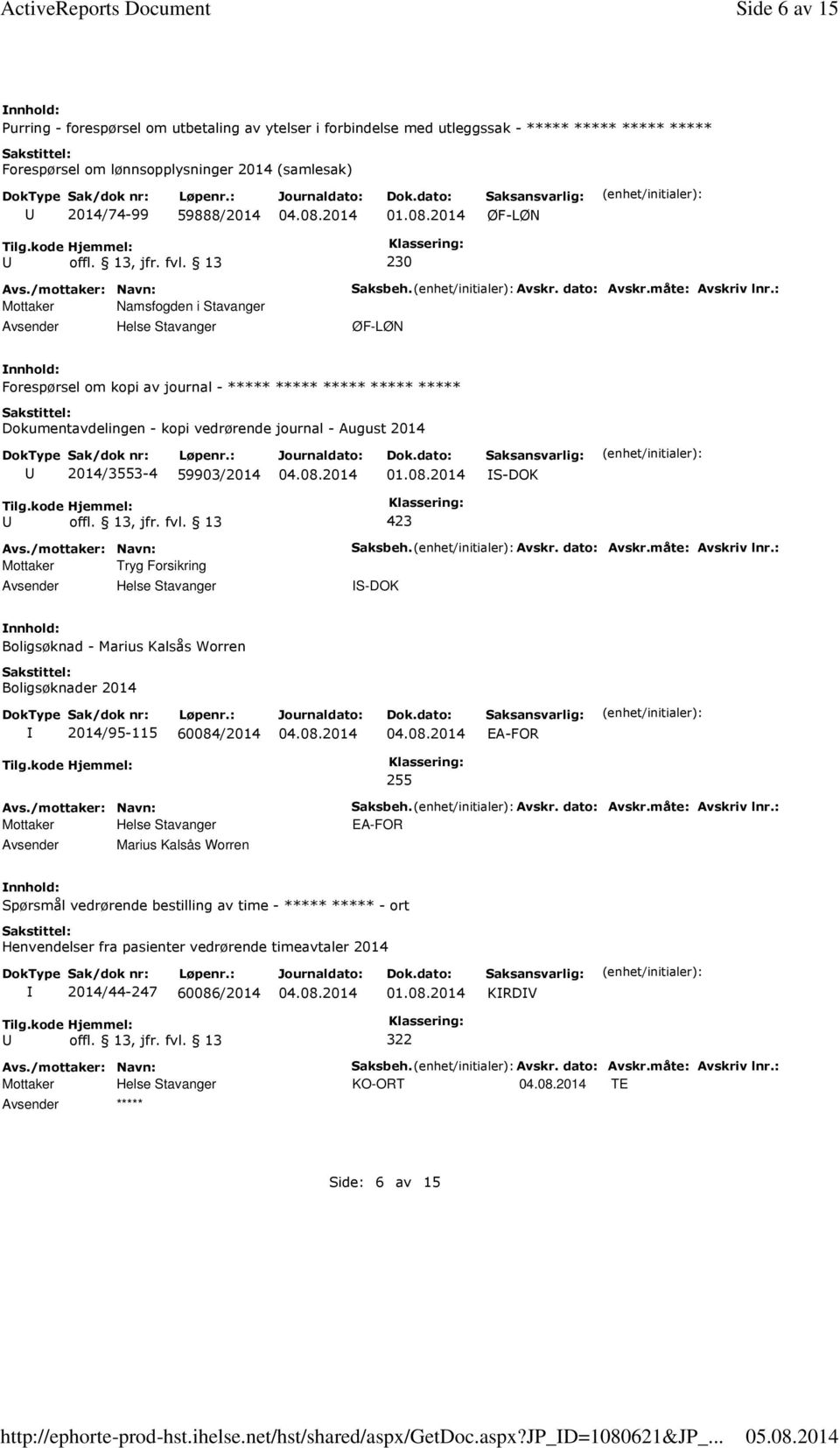 Mottaker Namsfogden i Stavanger Saksbeh. Avskr. dato: Avskr.måte: Avskriv lnr.