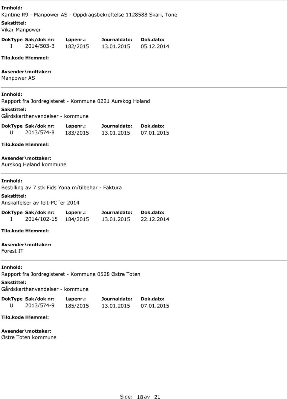 2014 Manpower AS Rapport fra Jordregisteret - Kommune 0221 Aurskog Høland Gårdskarthenvendelser - kommune 2013/574-8 183/2015