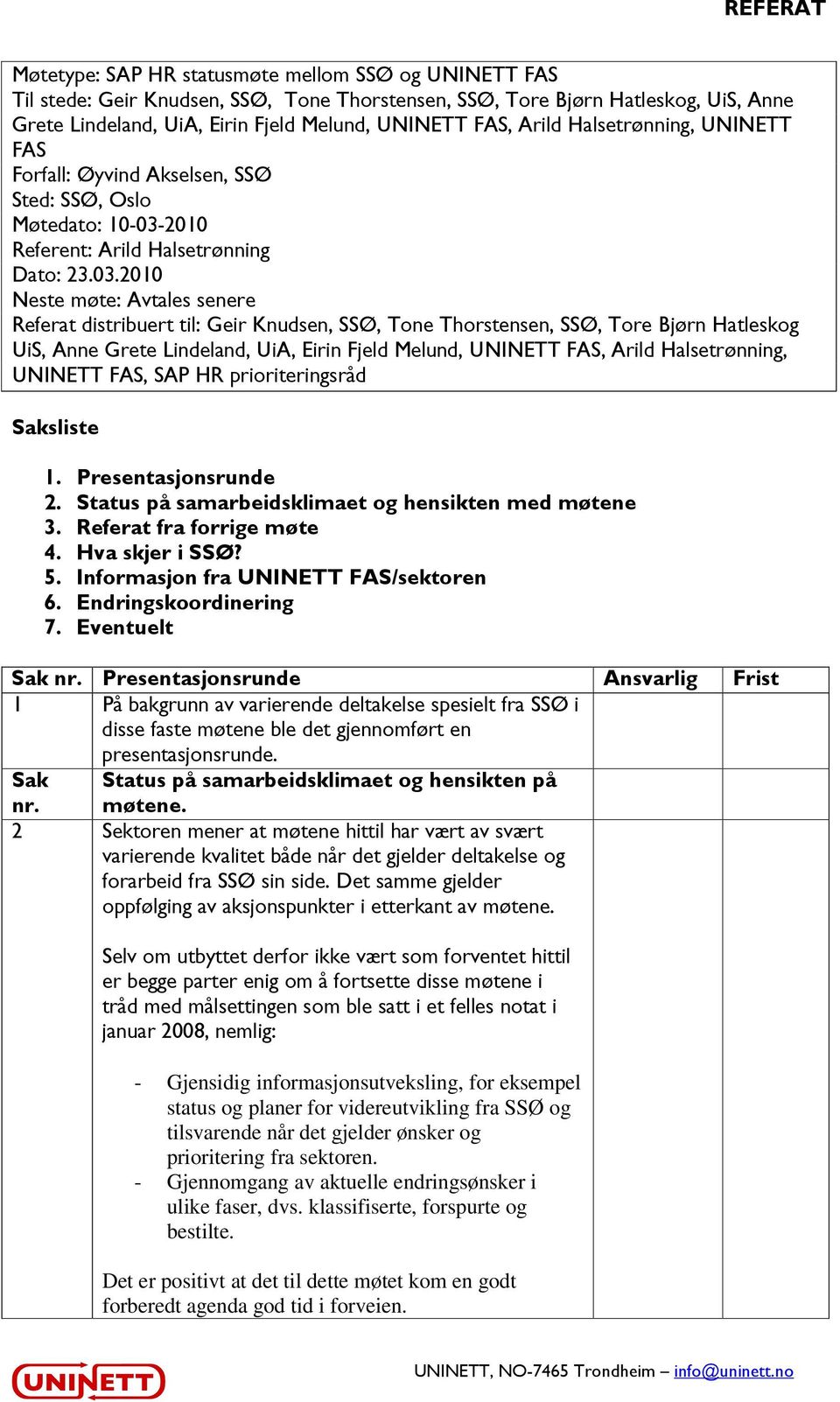 2010 Referent: Arild Halsetrønning Dato: 23.03.