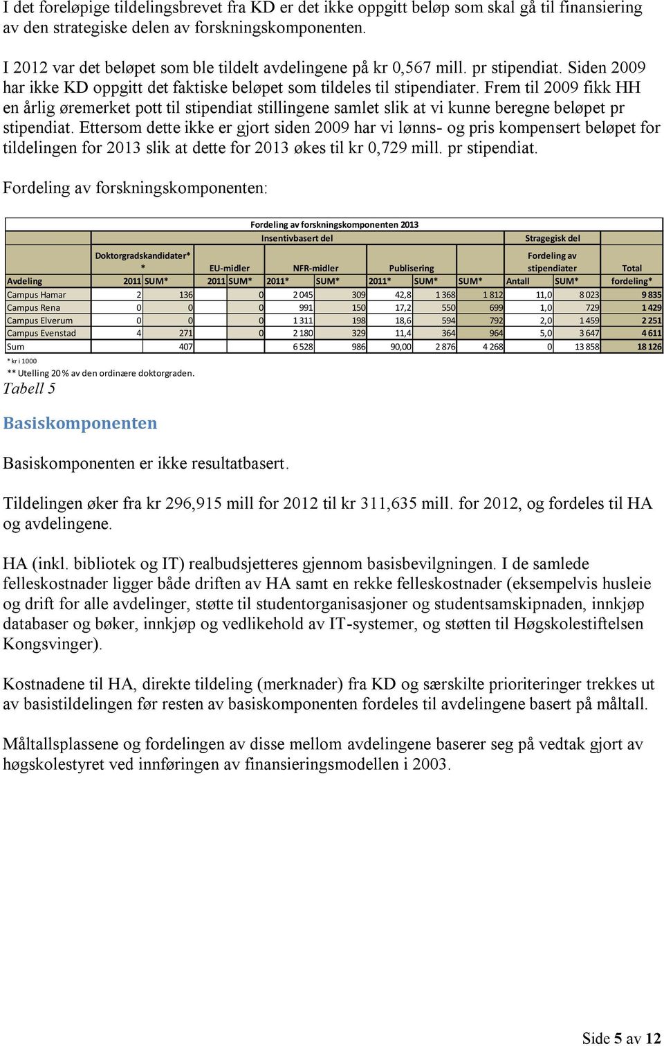 Frem til 2009 fikk HH en årlig øremerket pott til stipendiat stillingene samlet slik at vi kunne beregne beløpet pr stipendiat.