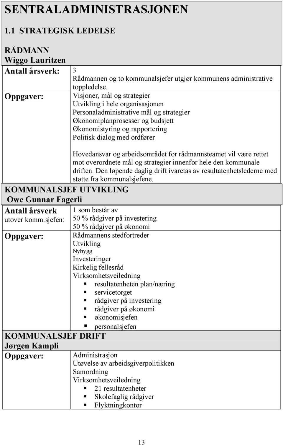 ordfører Hovedansvar og arbeidsområdet for rådmannsteamet vil være rettet mot overordnete mål og strategier innenfor hele den kommunale driften.