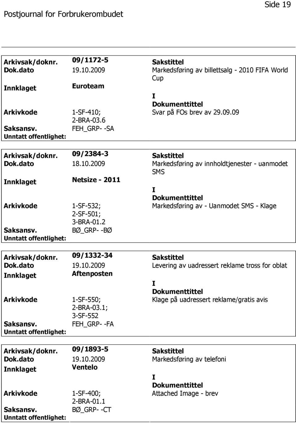 2 Markedsføring av - anmodet SMS - Klage BØ_GRP- -BØ Arkivsak/doknr. 09/1332-34 Sakstittel Dok.dato 19.10.