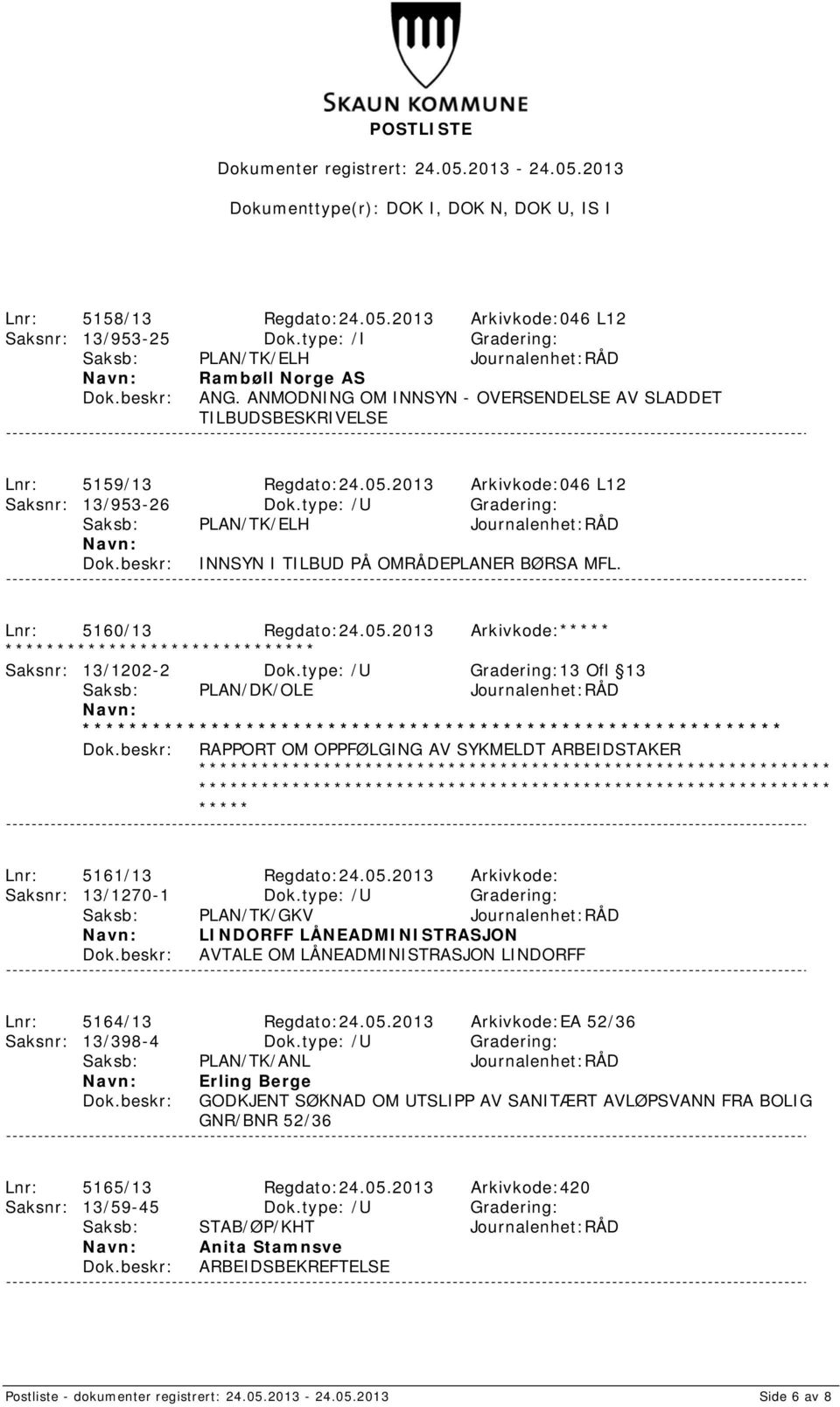 Lnr: 5160/13 Regdato:24.05.2013 Arkivkode: Saksnr: 13/1202-2 Dok.
