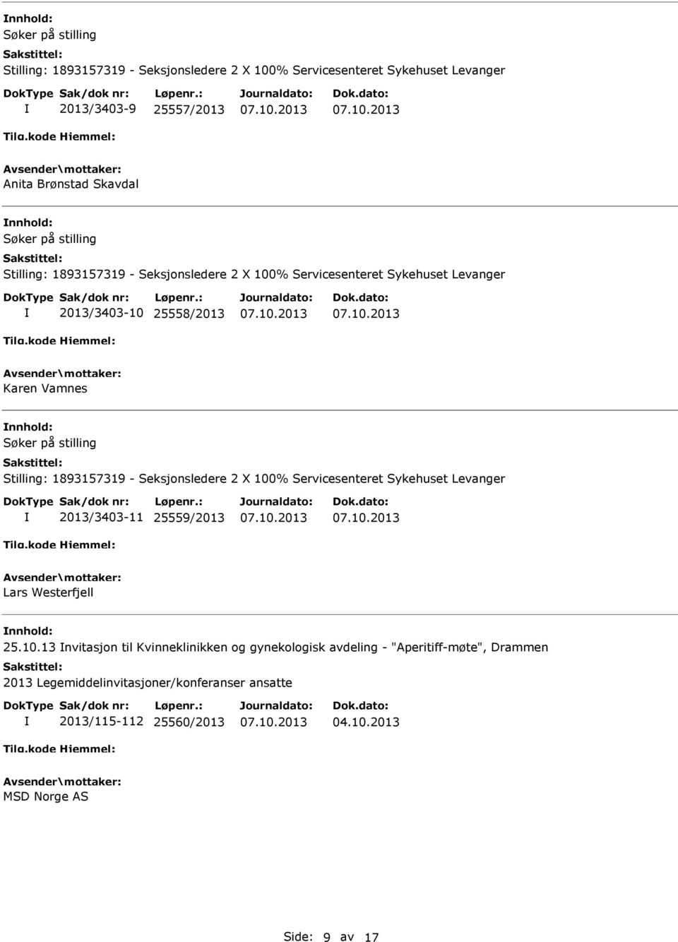 13 nvitasjon til Kvinneklinikken og gynekologisk avdeling - "Aperitiff-møte",