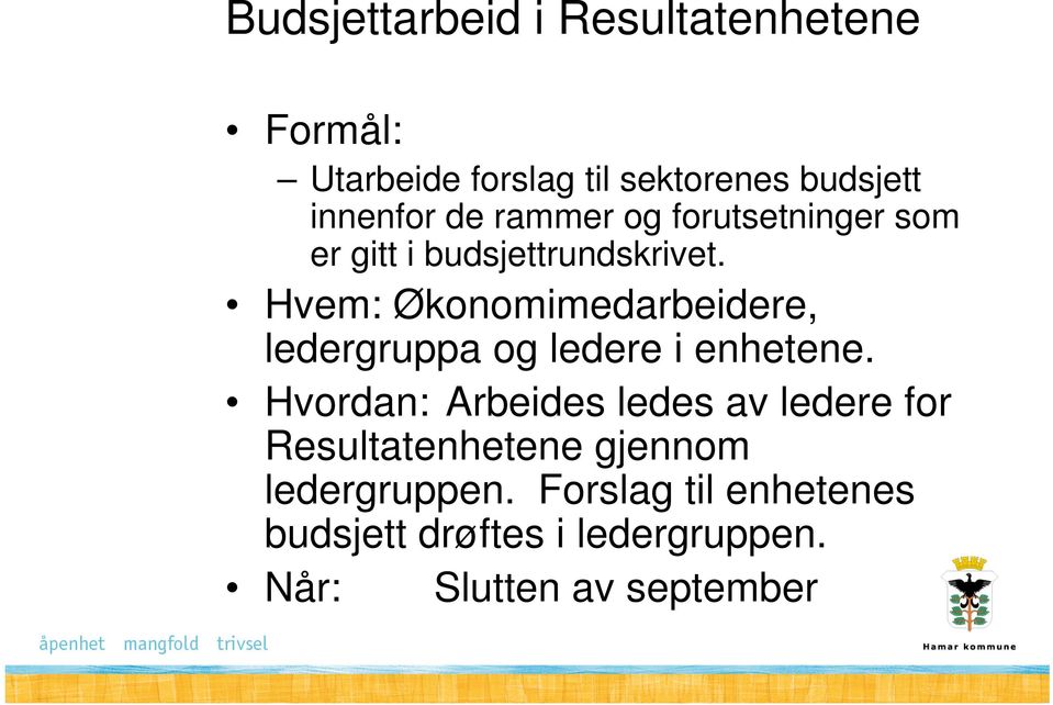 Hvem: Økonomimedarbeidere, ledergruppa og ledere i enhetene.