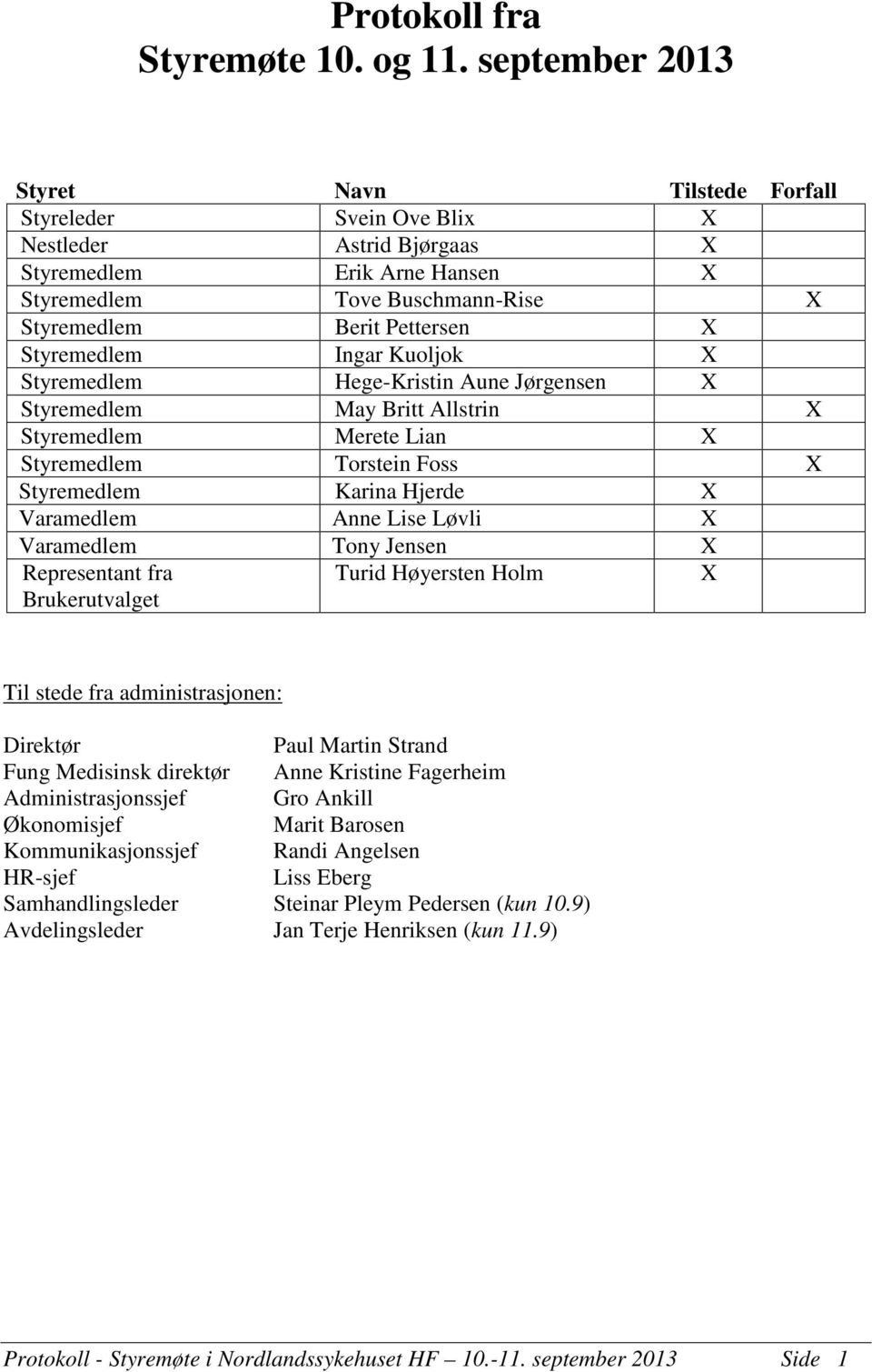 Styremedlem Ingar Kuoljok X Styremedlem Hege-Kristin Aune Jørgensen X Styremedlem May Britt Allstrin X Styremedlem Merete Lian X Styremedlem Torstein Foss X Styremedlem Karina Hjerde X Varamedlem