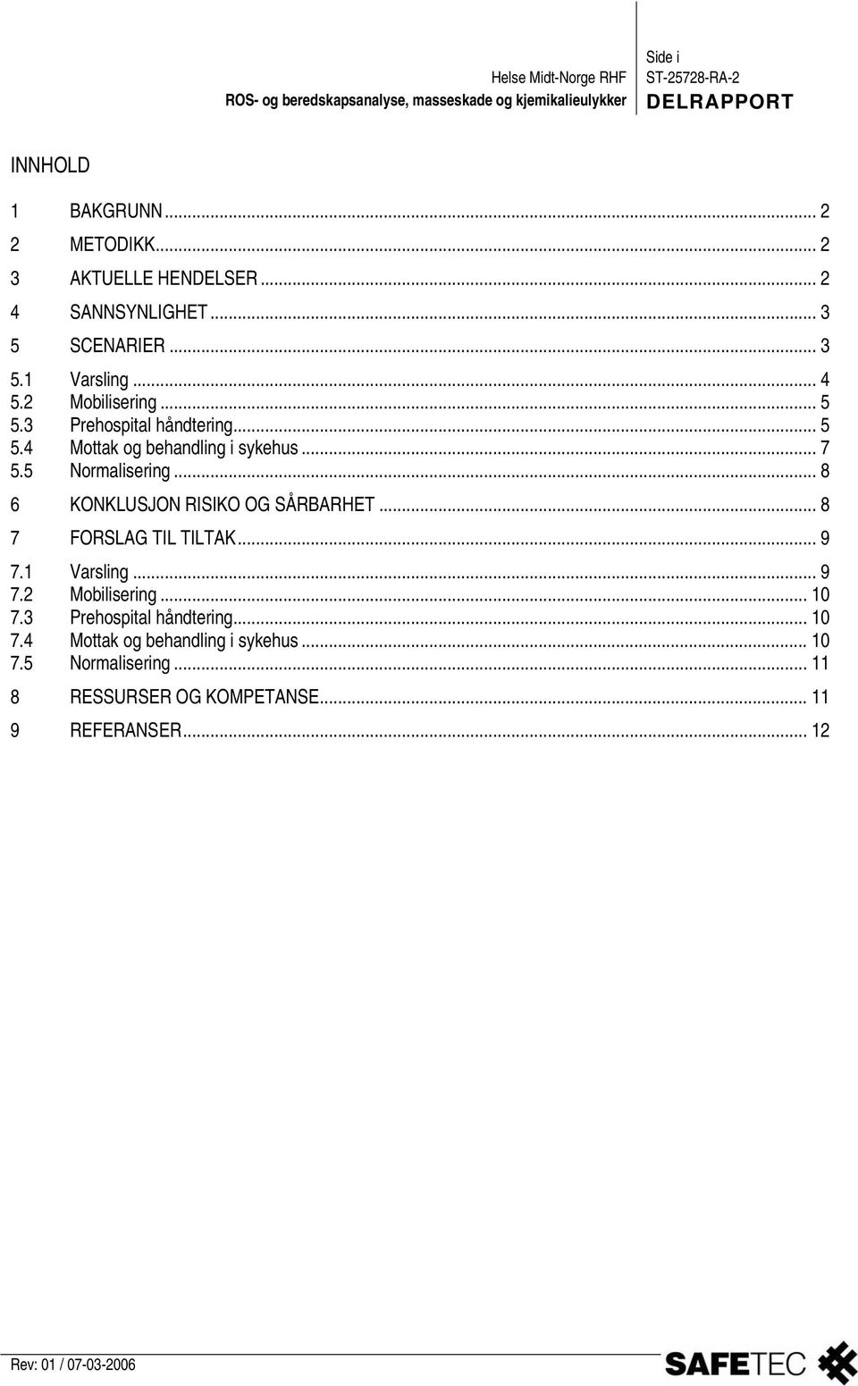 .. 8 6 KONKLUSJON RISIKO OG SÅRBARHET... 8 7 FORSLAG TIL TILTAK... 9 7.1 Varsling... 9 7.2 Mobilisering... 10 7.