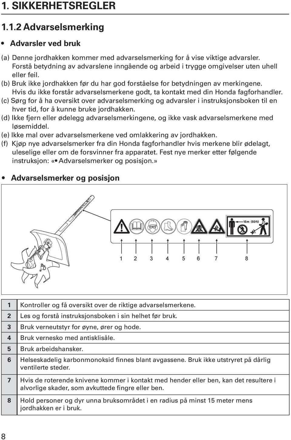 Hvis du ikke forstår advarselsmerkene godt, ta kontakt med din Honda fagforhandler.