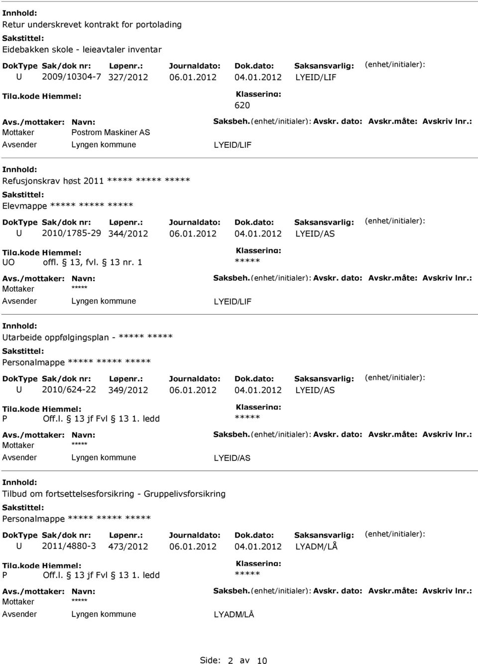 344/2012 LYED/AS O LYED/LF tarbeide oppfølgingsplan - ersonalmappe 2010/624-22 349/2012 LYED/AS