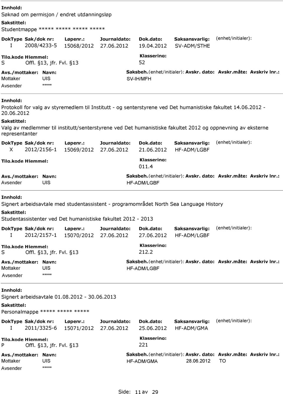 2012-20.06.2012 Valg av medlemmer til institutt/senterstyrene ved Det humanistiske fakultet 2012 og oppnevning av eksterne representanter 2012/2156-1 15069/2012 21.06.2012 HF-ADM/LGBF 011.