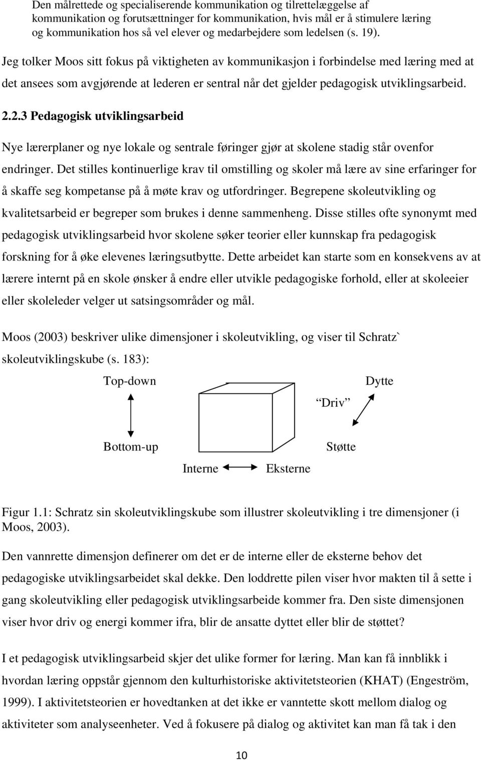 Jeg tolker Moos sitt fokus på viktigheten av kommunikasjon i forbindelse med læring med at det ansees som avgjørende at lederen er sentral når det gjelder pedagogisk utviklingsarbeid. 2.