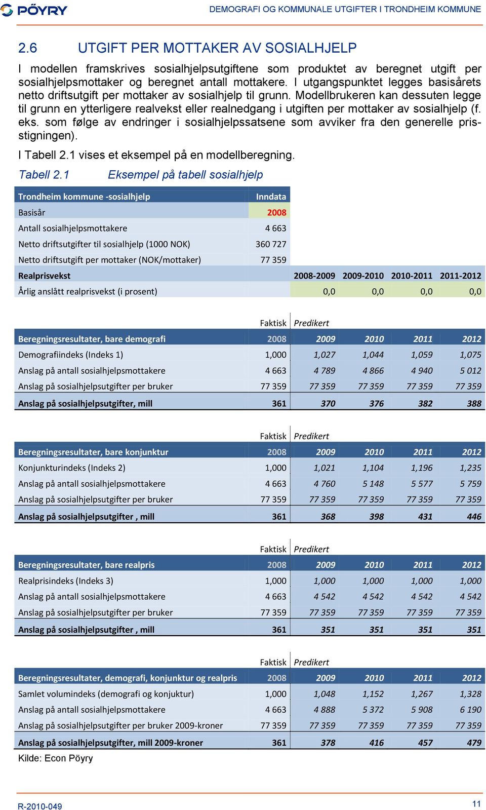 Modellbrukeren kan dessuten legge til grunn en ytterligere realvekst eller realnedgang i utgiften per mottaker av sosialhjelp (f. eks.