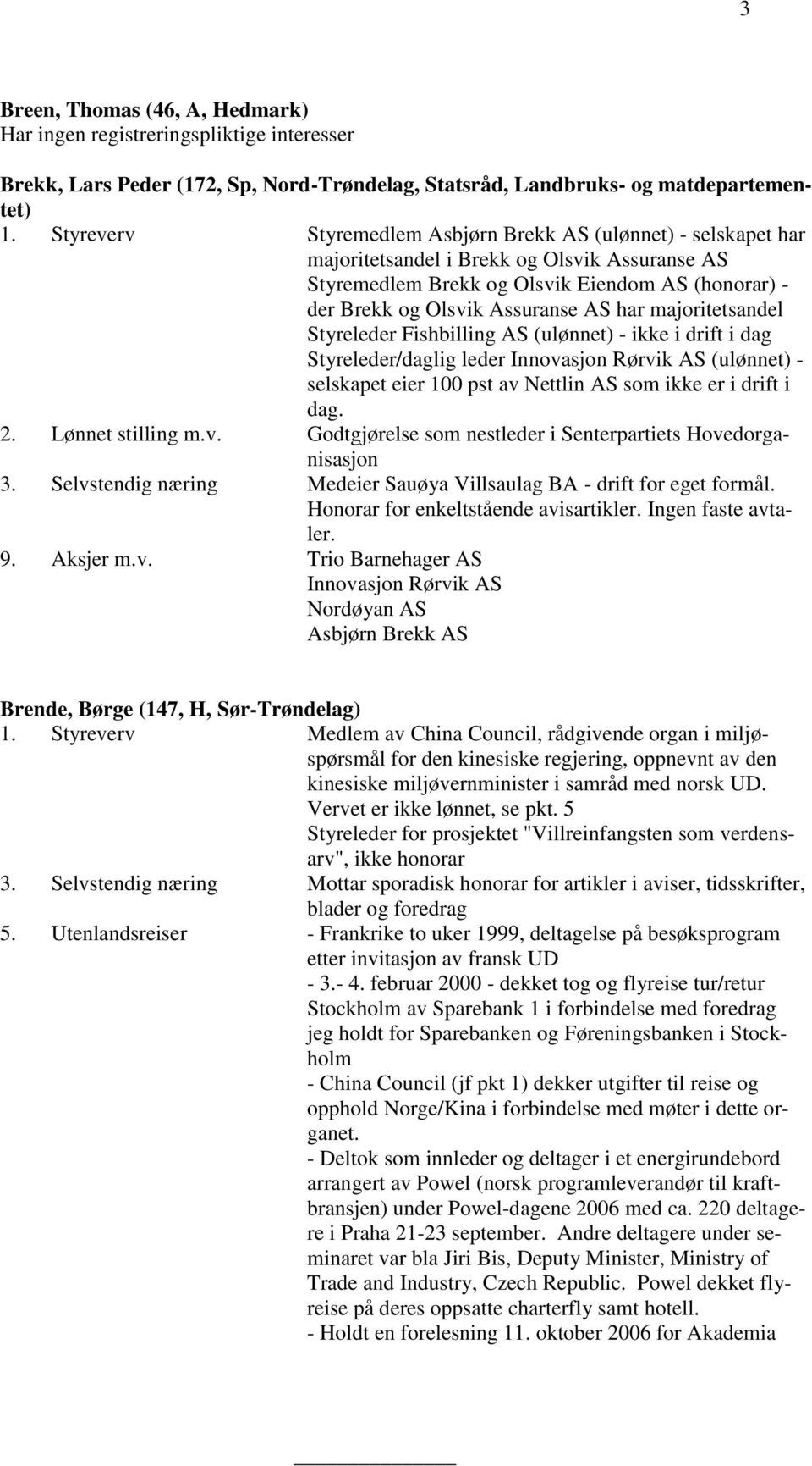 majoritetsandel Styreleder Fishbilling AS (ulønnet) - ikke i drift i dag Styreleder/daglig leder Innovasjon Rørvik AS (ulønnet) - selskapet eier 100 pst av Nettlin AS som ikke er i drift i dag. 2.