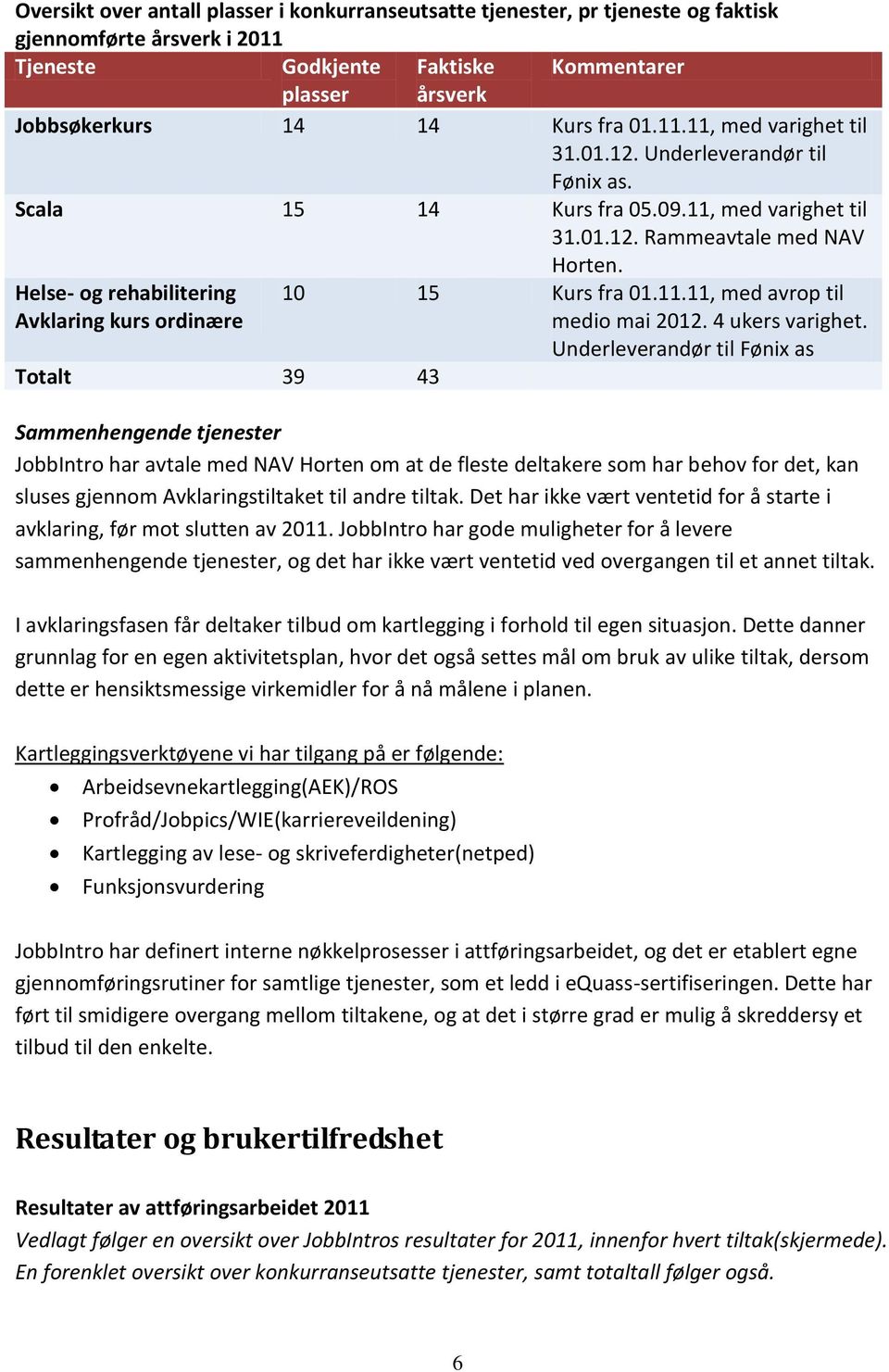 Helse- og rehabilitering Avklaring kurs ordinære 10 15 Kurs fra 01.11.11, med avrop til medio mai 2012. 4 ukers varighet.