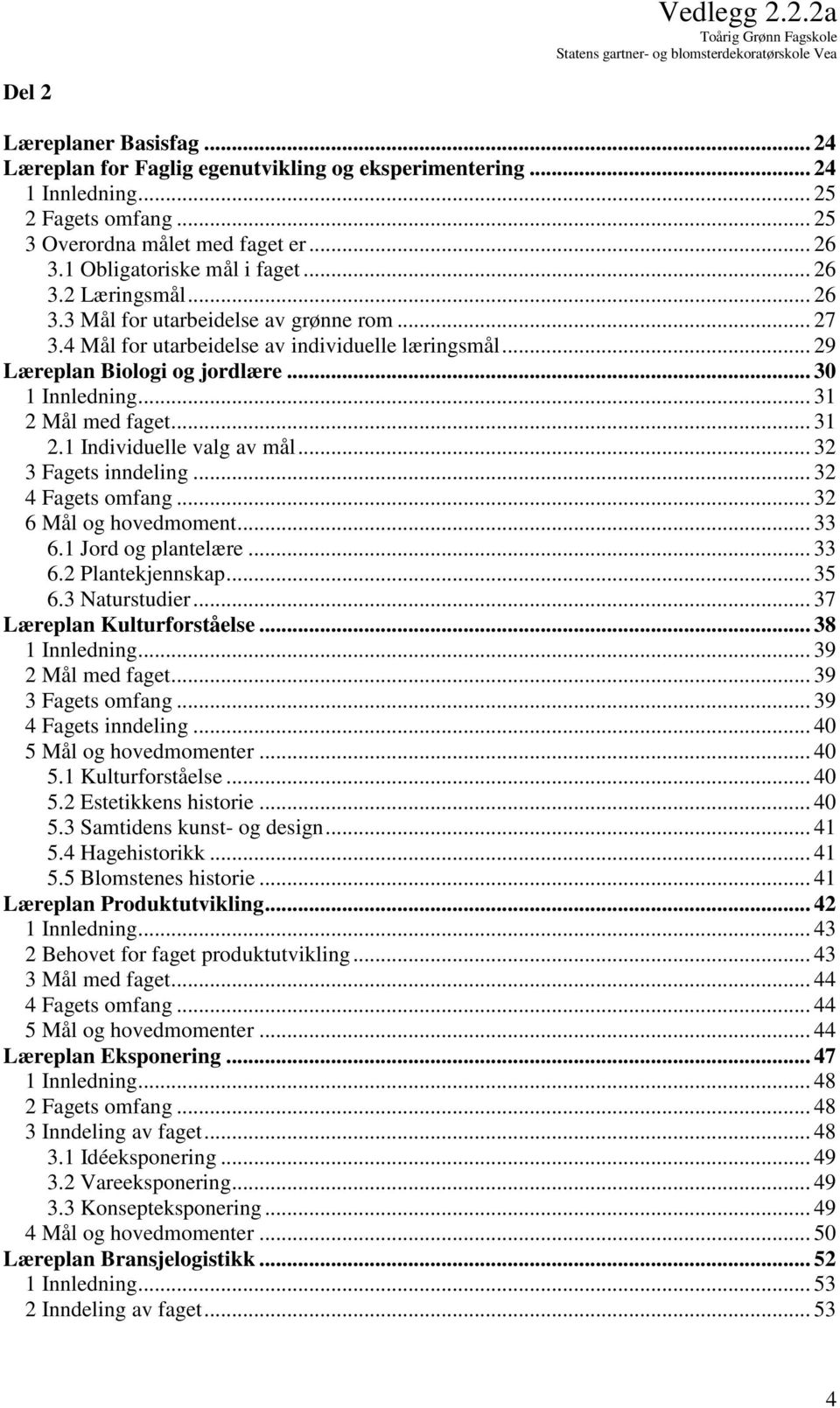 .. 31 2.1 Individuelle valg av mål... 32 3 Fagets inndeling... 32 4 Fagets omfang... 32 6 Mål og hovedmoment... 33 6.1 Jord og plantelære... 33 6.2 Plantekjennskap... 35 6.3 Naturstudier.