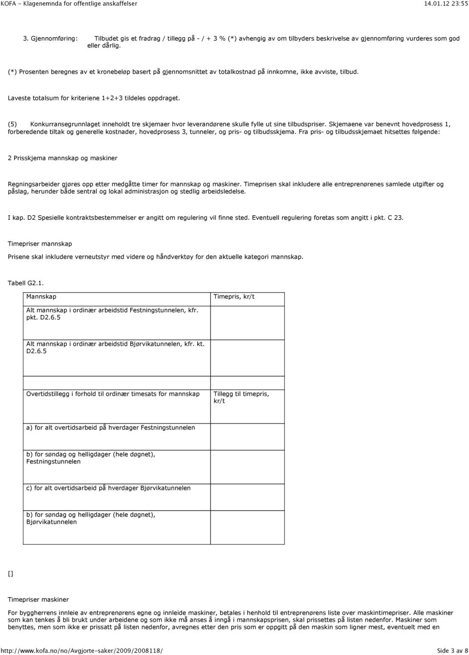 (5) Konkurransegrunnlaget inneholdt tre skjemaer hvor leverandørene skulle fylle ut sine tilbudspriser.