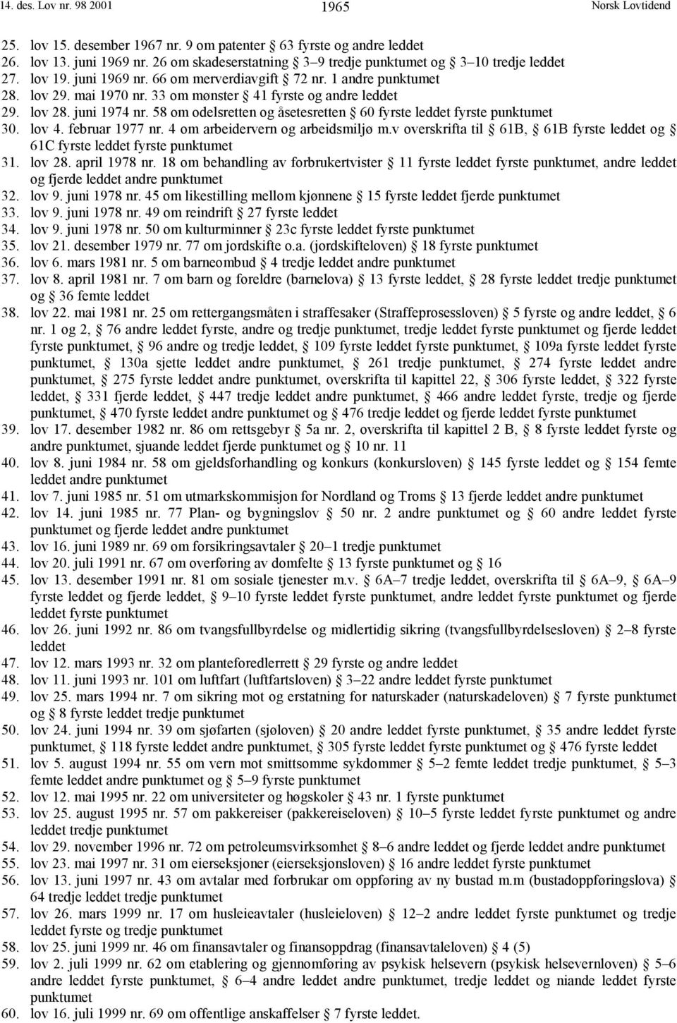 58 om odelsretten og åsetesretten 60 fyrste leddet fyrste punktumet 30. lov 4. februar 1977 nr. 4 om arbeidervern og arbeidsmiljø m.