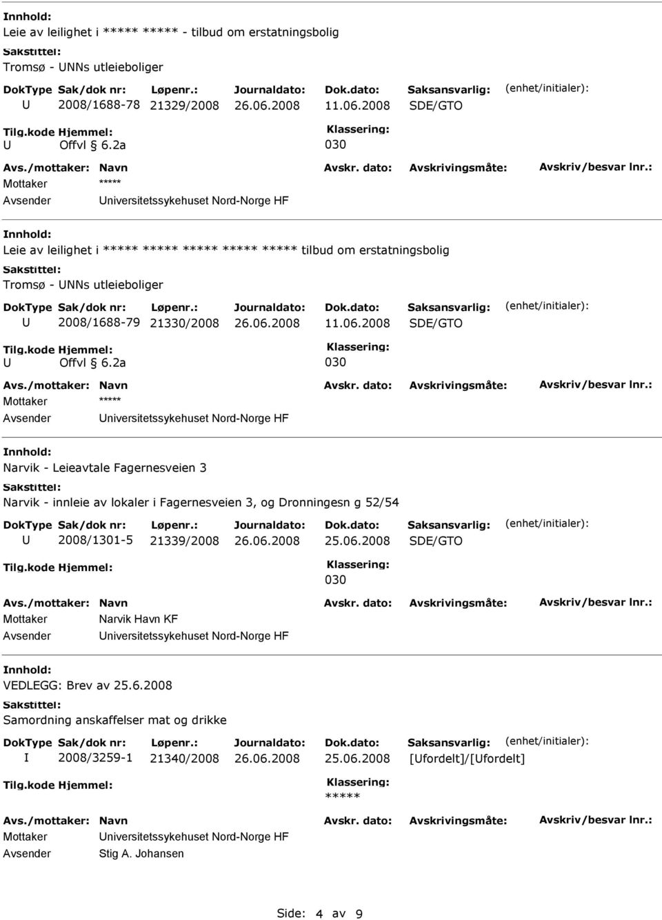 Fagernesveien 3 Narvik - innleie av lokaler i Fagernesveien 3, og Dronningesn g 52/54 2008/1301-5 21339/2008 Mottaker Narvik Havn KF niversitetssykehuset Nord-Norge HF