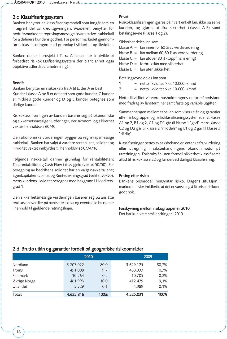 For personmarkedet gjennom - føres klassifiseringen med grunnlag i sikkerhet og likviditet.