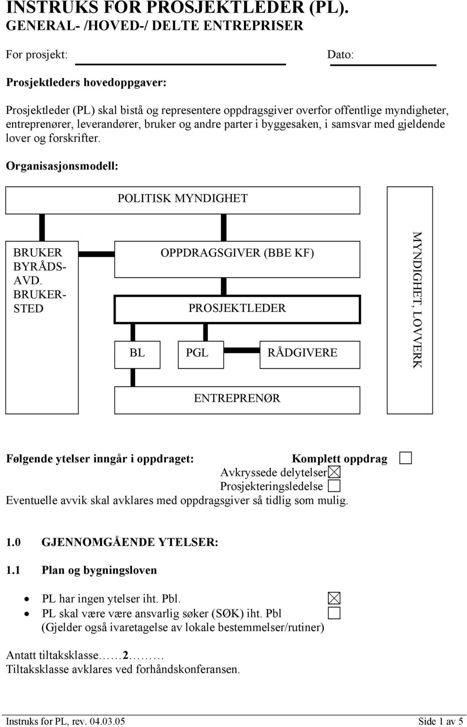 leverandører, bruker og andre parter i byggesaken, i samsvar med gjeldende lover og forskrifter. Organisasjonsmodell: POLITISK MYNDIGHET BRUKER BYRÅDS- AVD.