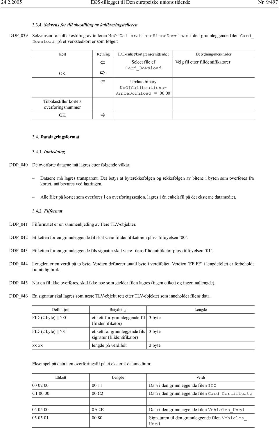 overføringsnummer OK Select file ef Card_Download Update binary NoOfCalibrations- SinceDownload = 00 00 Velg fil etter filidentifikatorer 3.4. Datalagringsformat 3.4.1.