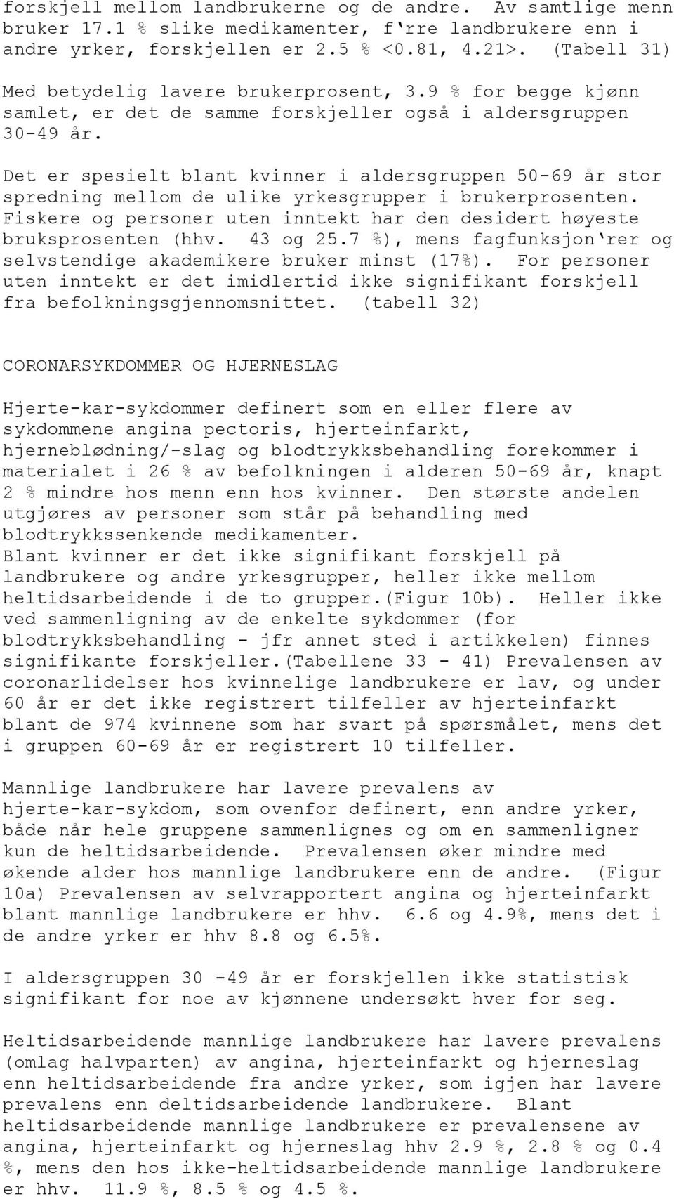 Det er spesielt blant kvinner i aldersgruppen 50-69 år stor spredning mellom de ulike yrkesgrupper i brukerprosenten. Fiskere og personer uten inntekt har den desidert høyeste bruksprosenten (hhv.